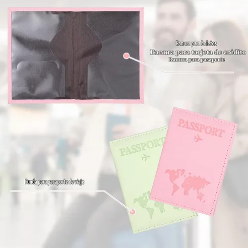 Vista 6 de Paquete de 3 soportes para pasaporte para viajes, funda de cartera de pasaporte de viaje, soporte para pasaporte para libros de pasaporte