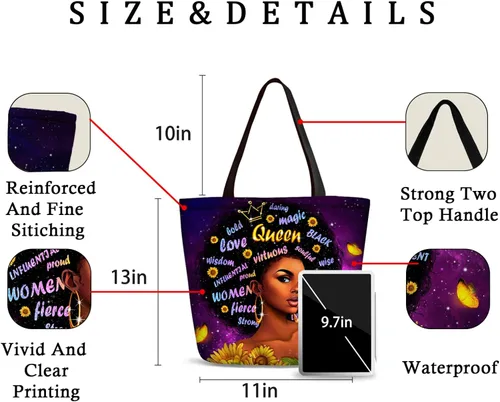 Vista 3 de IAGM Bolsos de mano para mujer, bolso de hombro para mujer afroamericana, bolso de mano mágico con asa superior, Reina Negra - Púrpura