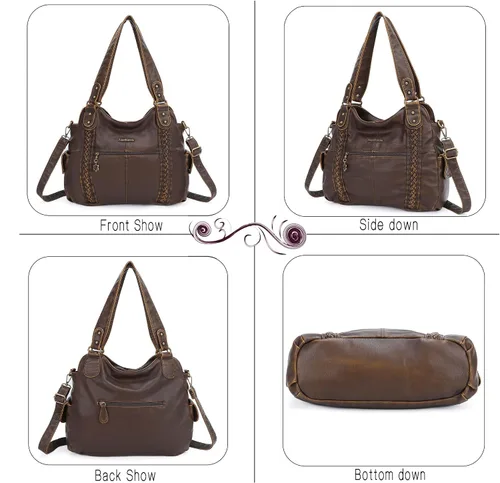 Vista 96 de Angel Barcelo - Bolsa de hombro amplia para mujer, diseño Hobo, cuero lavado