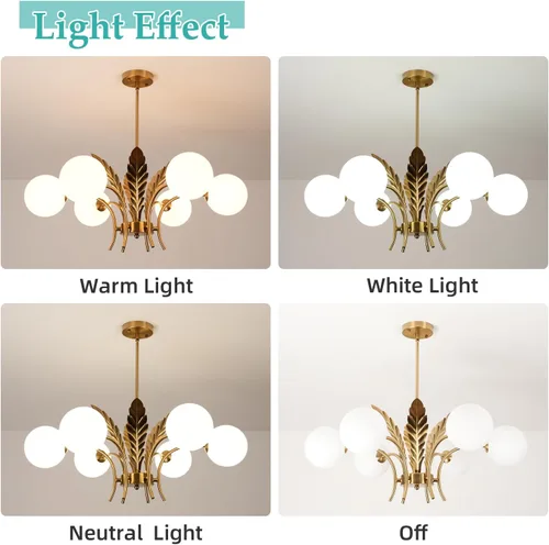 Vista 10 de Lámpara colgante de cristal moderna de mediados de siglo con 6 luces