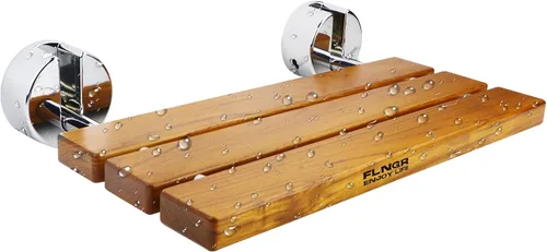Vista 7 de Asiento de ducha plegable de teca de 20 pulgadas montado en la pared, banco de ducha plegable para espacio de ducha pequeño, taburete de madera