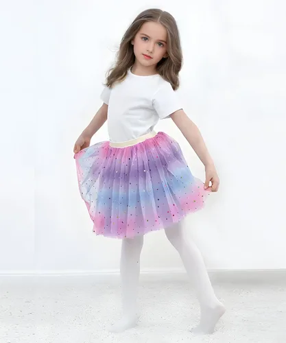 Vista 6 de Jastore Falda tutú arcoíris en capas para niñas, vestido de baile con volantes, ropa de club