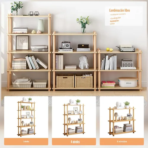 Vista 7 de IOTXY 3-Tier Wooden Shelf Bookcase, Freestanding Open Bookshelf, Oak