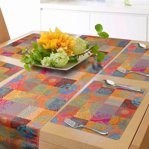 Vista 65 de Lunarable Camino de mesa tropical y manteles individuales, acuarela tucán loro flamenco piñas y flores silvestres sobre rombo, juego para decoración