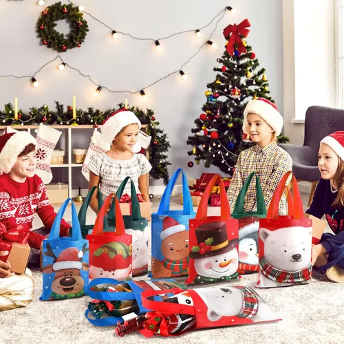 Vista 5 de Photect 32 Bolsas de Regalo de Navidad a Granel Reutilizables Bolsa de Golosinas de Animales Navideños con Asa Bolsas de Mano No Tejidas Muñeco
