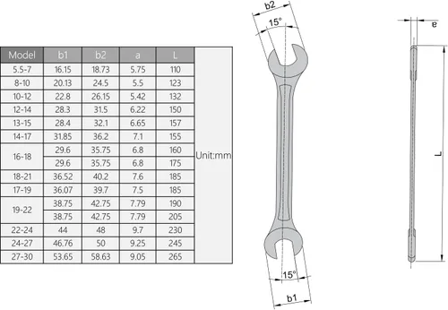 Vista 3 de Utoolmart Llave doble de extremo abierto, llave métrica de 7.283 in de longitud, llave de pie de gallo de 0.669 in x 0.748 in, CR-V, completamente