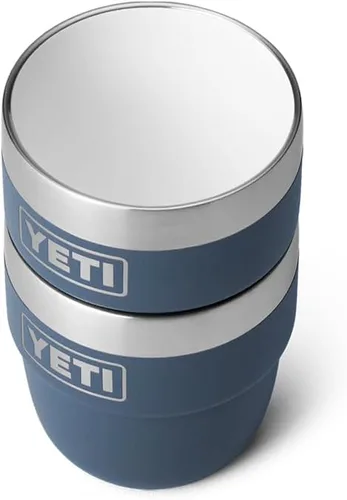 Vista 7 de YETI Rambler - Vaso apilable de 4 onzas, acero inoxidable, taza de café/espresso aislada al vacío, 2 unidades Azul marino