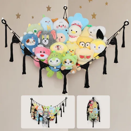 Vista 18 de Hamaca Esquinera para Animales de Peluche - Jumbo de 56'' Hecha a Mano con Cordón Doble de Macramé de 5mm, Red de Almacenamiento de Animales