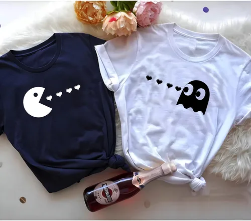 Vista 2 de Conjunto de camisas a juego para parejas Pacman His and Her para hombres y mujeres