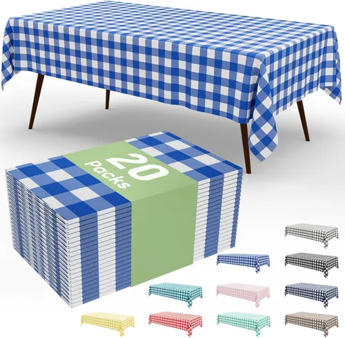 Vista 105 de Smiry Paquete de 3 Manteles Desechables de Cuadros Gingham Color Caqui - 54" x 72" Mantel de Plástico de Servicio Pesado, Cubiertas de Mesa