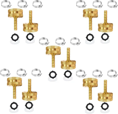 Vista 8 de AOPANDA Conector de reparación de extremo de manguera de agua de latón macizo con púa de 1/4" x rosca GHT hembra de 3/4", incluye abrazaderas