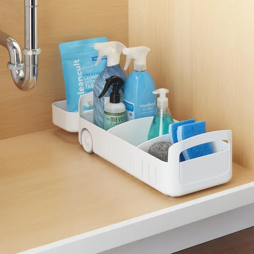 Vista 6 de YouCopia RollOut Caddy Contenedor de Almacenamiento Rodante con 2 Divisores Ajustables y Cesta Extraíble para Organización de Cocina y Baño Debajo