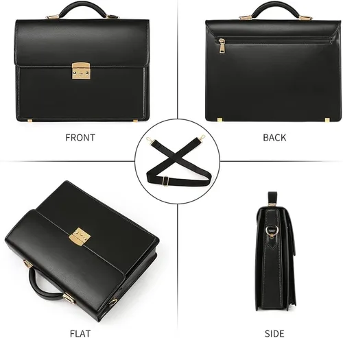 Vista 2 de Maletines para hombres de negocios maletín de cuero con bloqueo negro portátil Messenger Bag Abogado Estuche rígido
