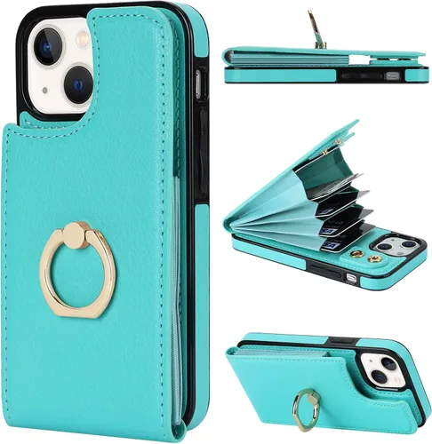 Vista 14 de Folosu Funda compatible con iPhone 13 Mini con soporte para tarjetas, rotación de 360°, soporte de anillo de dedo con función atril, protección
