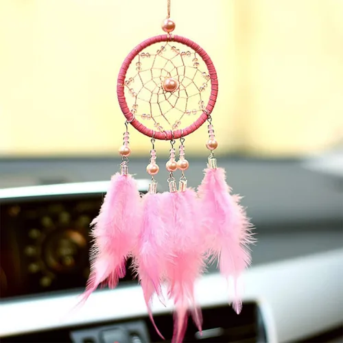 Vista 8 de Atrapasueños para automóvil, espejo retrovisor de plumas pequeñas, atrapasueños para colgar en la pared, accesorios decorativos para mujer (gris)