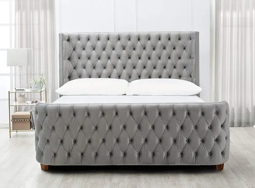 Vista 9 de Jennifer Taylor Home Brooklyn - Juego de cabecero y estribo de cama con panel capitoné, tamaño Queen, poliéster blanco antiguo