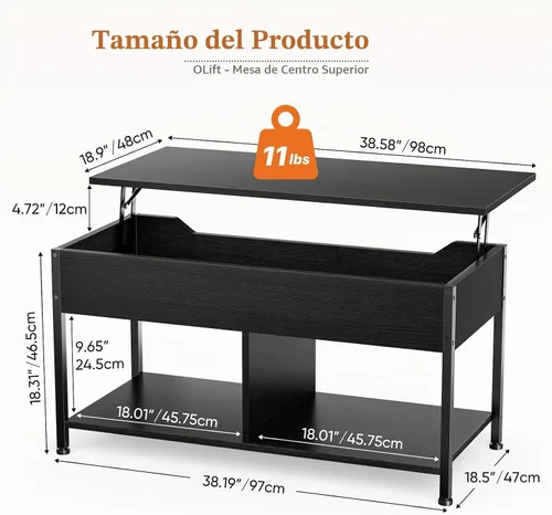 Vista 3 de OLIXIS Mesa auxiliar con almacenamiento para el hogar, sala de estar, oficina, color negro