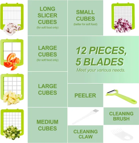 Vista 3 de Picadora de alimentos con 5 cuchillas, picadora de cebolla, picadora de frutas y verduras y verduras, verde claro