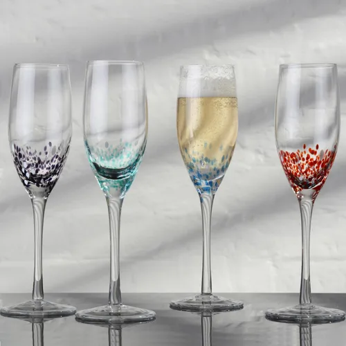 Vista 2 de Speckle - Copas de champán hechas a mano, vajilla perfecta para bodas y celebraciones, 8.5 onzas, multicolor, juego de 4 elegantes copas de champán