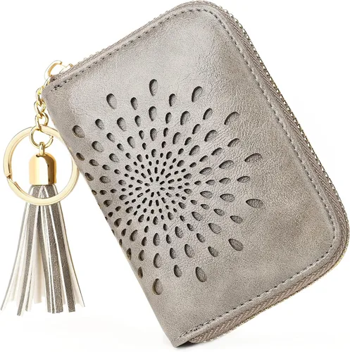 Vista 21 de APHISON RFID - Porta tarjeta de crédito con llavero, cartera pequeña con cremallera para mujer, Moderno