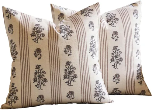 Vista 8 de Amor Virisso Fundas de almohada florales para sofá 18x18 Juego de 2 Fundas de almohada con estampado en bloque Fundas de almohada decorativas