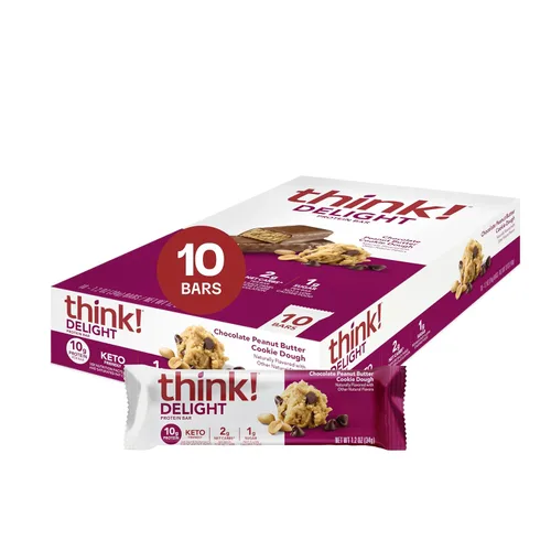 Vista 12 de think! Delight Barras de proteínas, bajas en carbohidratos, sin gluten, pastel de mousse de chocolate, 10 unidades (el embalaje puede variar)