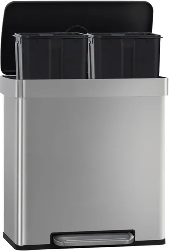 Vista 9 de Basurero de cocina con tapa para oficina, dormitorio, baño, cubo de basura con pedal a prueba de huellas dactilares, contenedor de basura de acero