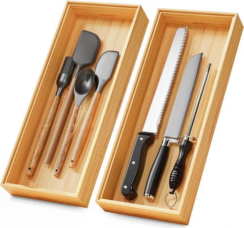 Vista 13 de Pequeñas cajas organizadoras de cajones de cocina de bambú bandeja