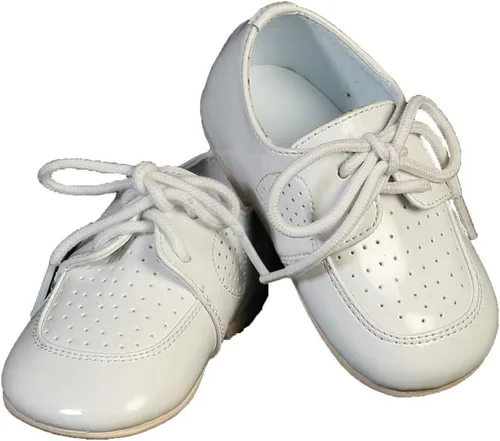 Vista 4 de Lito Baby Boys White Lace Up Holed Design Dress Shoes