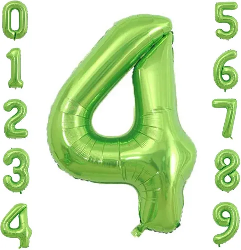 Vista 6 de Globos de número de cumpleaños, globo número 1, globos de Mylar de aluminio verde, 40 pulgadas