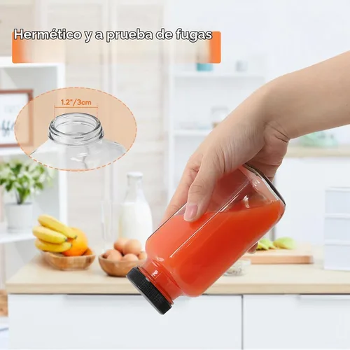 Vista 3 de STARSIDE - Botellas de vidrio para jugo de 8 onzas con tapas, paquete de 12 - Frascos reutilizables cuadrados para exprimir, leche, kombucha