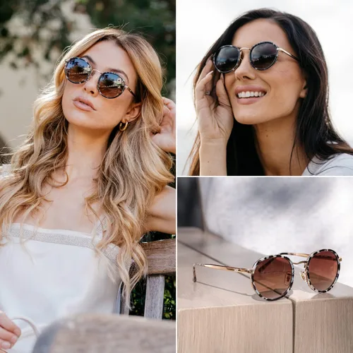 Vista 2 de WearMe Pro - Gafas de sol redondas con marco de metal para mujer