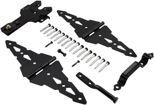 Vista 2 de National Hardware N109-306 V8420 Kit de puerta de bisagra de correa de lujo en negro Includes 2 T-Hinges, Latch with Strike, Pull and Screws for