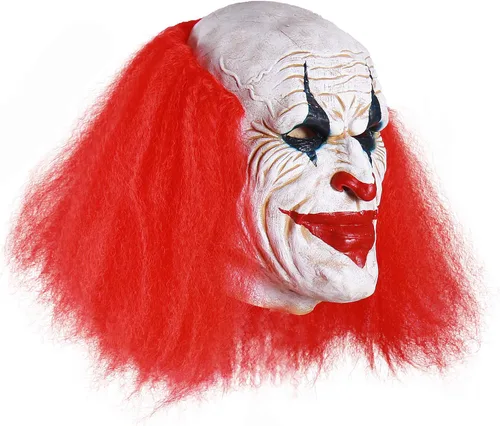 Vista 3 de Máscara facial de payaso espeluznante para adultos, máscara de bromista aterradora para Halloween (rojo)
