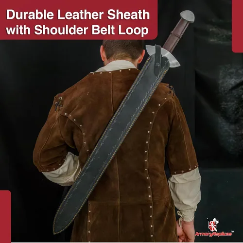 Vista 5 de Armory Replicas™ Espada vikinga – Espada larga de la era vikinga tardía de 37.6 pulgadas con hoja de acero inoxidable cepillado satinado, protector