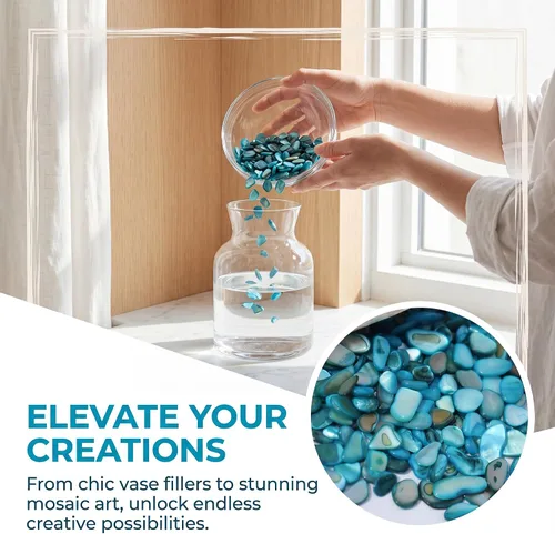 Vista 7 de MOP Pequeñas mini conchas de nácar trituradas azules Fragmentos naturales de conchas marinas para manualidades, relleno de jarrón y decoración