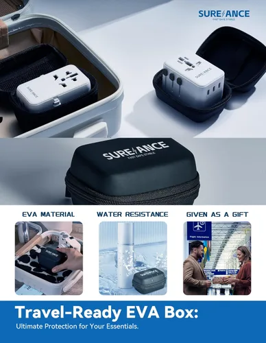 Vista 4 de Adaptador de viaje universal de 67 W con USB C, adaptador de enchufe de viaje internacional SUREANCE World, 67 W de carga rápida USB-C