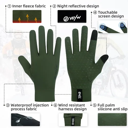Vista 3 de YKYWBIKE Guantes de ciclismo de invierno para hombres y mujeres, guantes de bicicleta acolchados para pantalla táctil, resistentes al agua