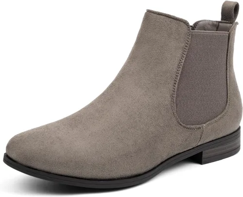 Vista 10 de Botas de tobillo con cordones para mujer, botas Chelsea elásticas con punta redonda estilo occidental, tacón bajo Albaricoque 1