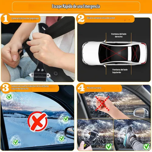 Vista 4 de THINKWORK 2 piezas 2 en 1 rompeventanas de coche con martillo de vidrio de Nuevo 2-negro