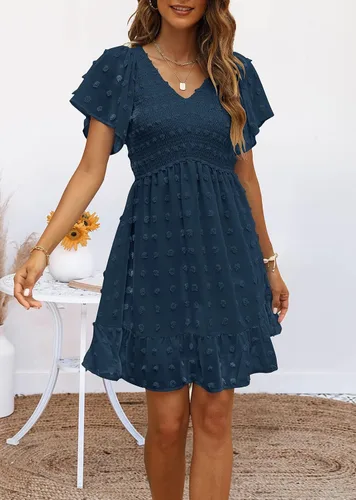 Vista 5 de TECREW Vestido corto de verano con cuello en V y manga corta fruncida para mujer
