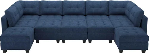 Vista 8 de Belffin Sofá cama modular modular con diván reversible en forma de U con asientos de almacenamiento de gran tamaño de 12 asientos, sofá modular azul