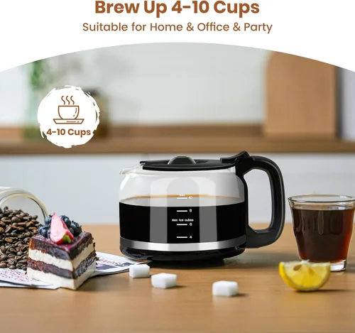 Vista 8 de Gevi Cafetera para moler y preparar 10 tazas con molinillo de rebabas integrado, pantalla táctil programable, mantiene el calor de 4 horas, filtro