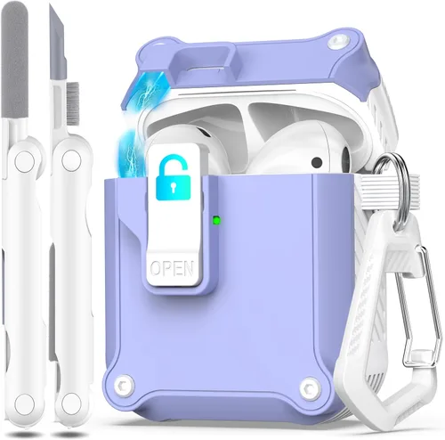 Vista 132 de R-fun Funda de carga compatible con AirPods de 2ª generación 2019, 1ª generación 2016, protección completa contra caídas, tapa desplegable
