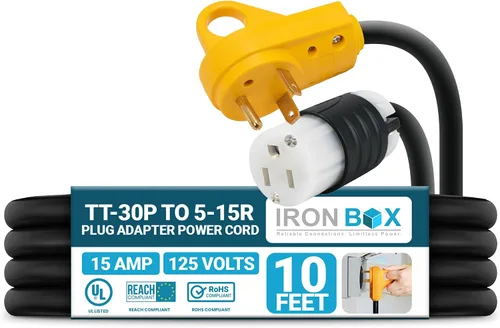 Vista 33 de IronBox Electric TT-30P a TT-30R - Adaptador y extensión - 30A, 125V, 10/3 SOOW - Cable adaptador de conector de enchufe resistente, cable