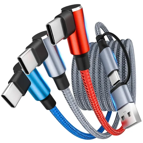 Vista 13 de Cable USB A/C a USB C en ángulo recto, cable de carga trenzado tipo C de 90 grados, cable de carga USB C 4 en 2, cable de carga universal