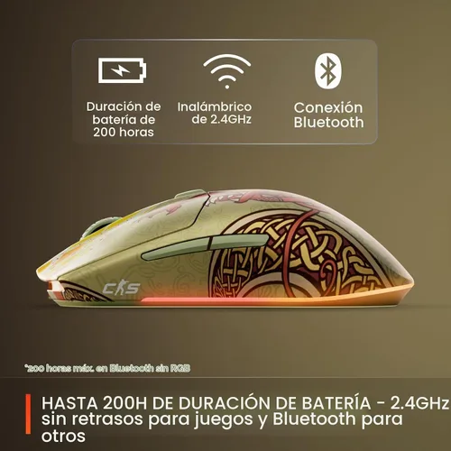 Vista 4 de SteelSeries Mouse inalámbrico para juegos CS2 Dragon Lore Edition - Counter-Strike - 2.4GHz y Bluetooth - Sensor óptico TrueMove Air de 18 K DPI