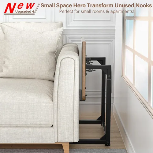 Vista 6 de Mesa para Bandeja de TV, Mesa Lateral para Sofá Ajustable en 8 Alturas, Mesa de Extremo en Forma de C con Ajuste de Ángulo de Inclinación de 90°