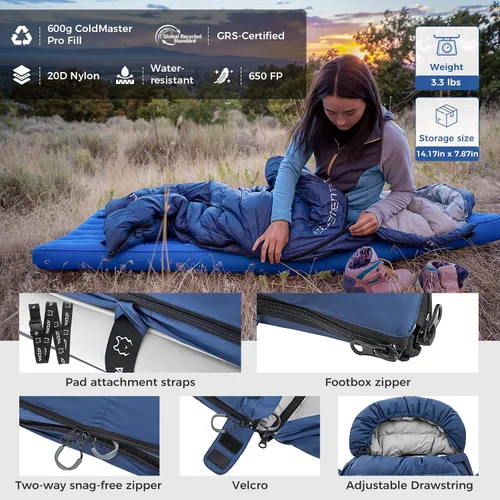 Vista 9 de ATEPA 3-in-1 Hybrid Down Sleeping Bag, Lightweight 3 Season Backpacking Sleeping Bag with Pad Attachment System & Compression Sack for Spring Summer