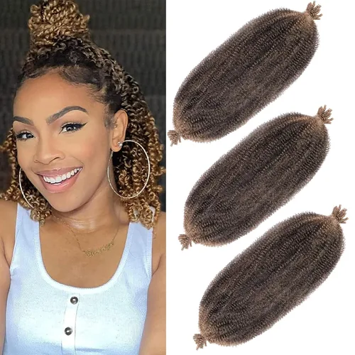 Vista 58 de Cabello de Envoltura Pre-Esponjado de 8 Pulgadas, 3 Paquetes, Cabello Afro Twist Pre-Separado Elástico para Locs, Cabello Afro Twist Negro Natural